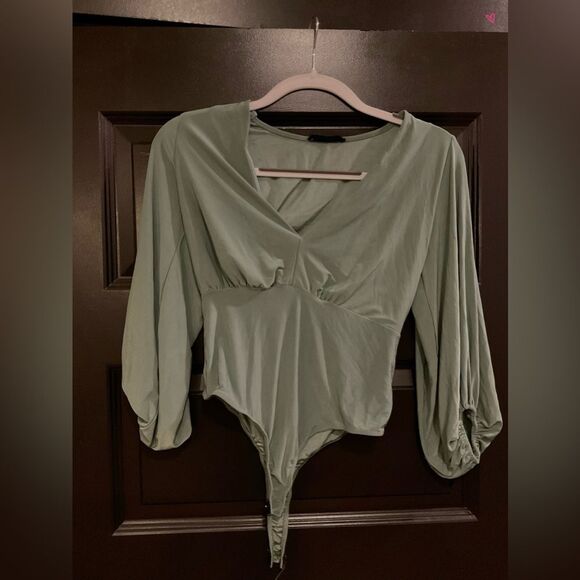 Elegant 3/4 Sleeve Sage Green Women's Bodysuit - Picture 1 of 2